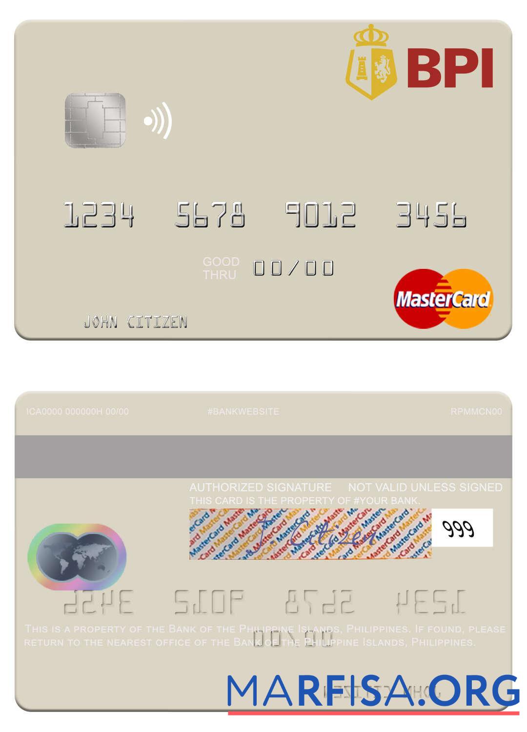 Blank Philippines Bank of the Philippine Islands mastercard example